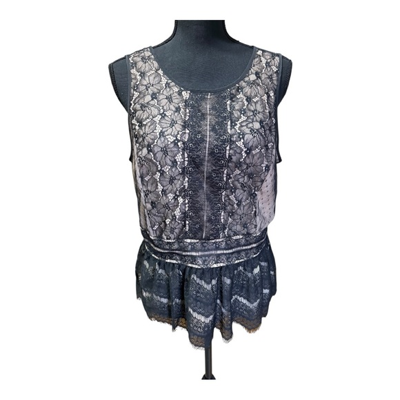 LOFT Black and Beige Lace Blouse Size PL - Picture 2 of 6